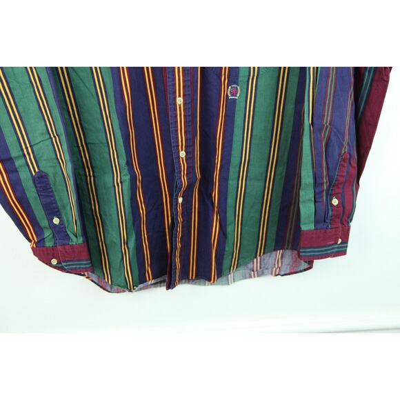 Tommy Hilfiger Mens Medium Button Down Oversize Stripe Embroidered Crest Hip Hop - Picture 5 of 9